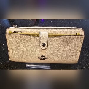 Coach Chalk and Chatreuse Colorblock Multifuction Wallet Leather